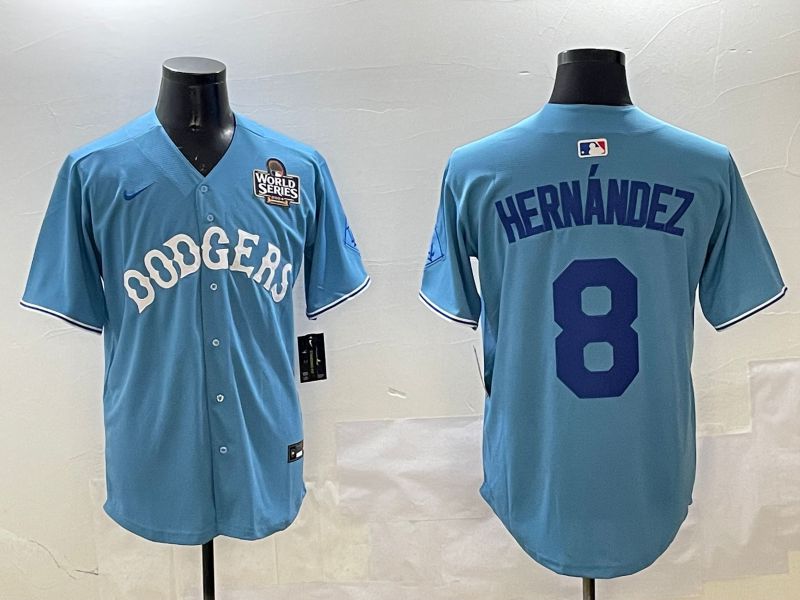 Men Los Angeles Dodgers #8 Hernandez Light Blue Throwback Game 2025 Nike MLB Jersey style 16->los angeles dodgers->MLB Jersey